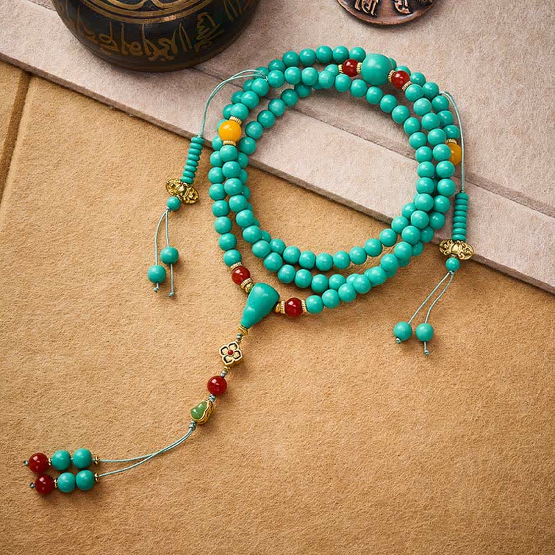 Buddha Stones Mala redondo tibetano turquesa de 108 cuentas para fortalecer el tejido - image 1