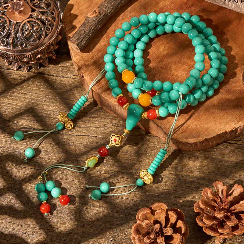 Buddha Stones Mala redondo tibetano turquesa de 108 cuentas para fortalecer el tejido - image 2