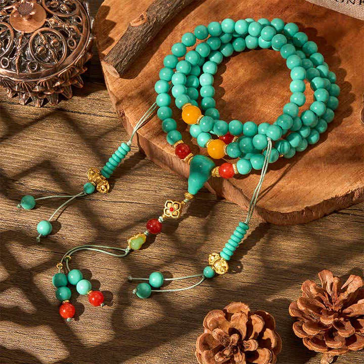 Buddha Stones Mala redondo tibetano turquesa de 108 cuentas para fortalecer el tejido - image 2
