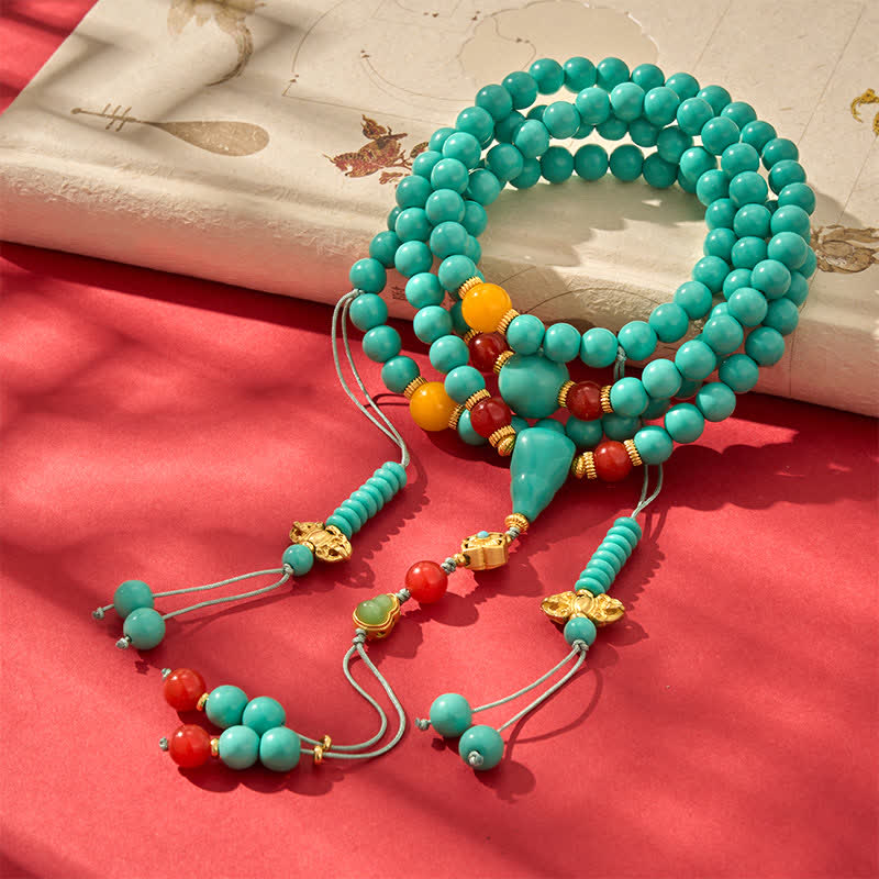 Buddha Stones Mala redondo tibetano turquesa de 108 cuentas para fortalecer el tejido - Turquesa (Protección♥Comunicación) - image 0