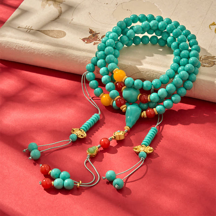 Buddha Stones Mala redondo tibetano turquesa de 108 cuentas para fortalecer el tejido - Turquesa (Protección♥Comunicación) - image 0