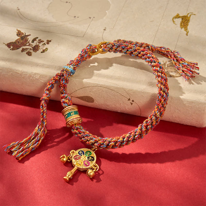 Buddha Stones Pulsera tibetana de cuerda trenzada multicolor con el símbolo Om Mani Padme Hum para protección - image 3