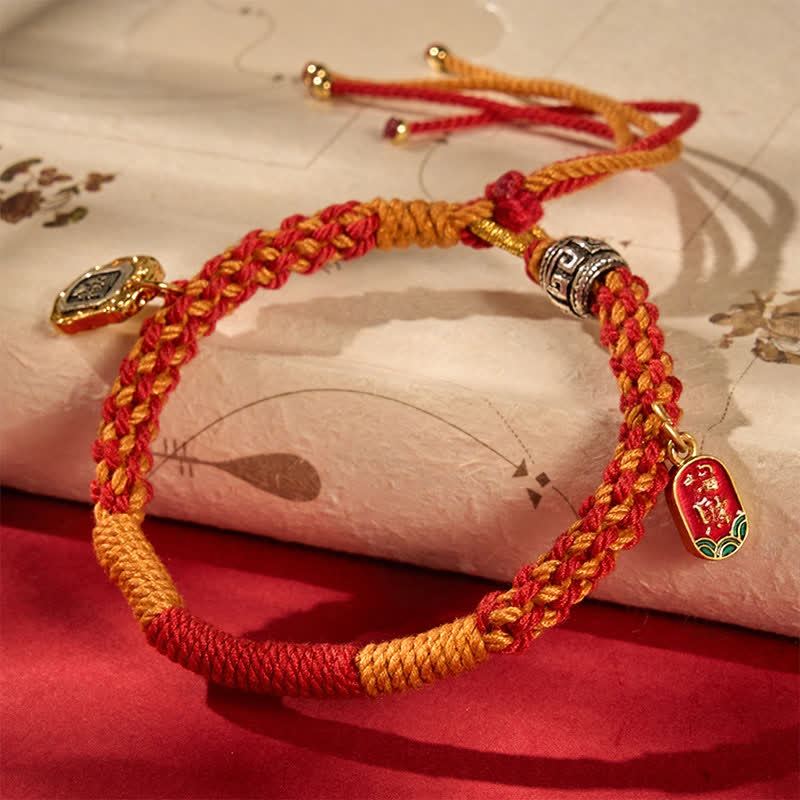 Buddha Stones Pulsera de cuerda trenzada multicolor de color rojo y naranja con protección Zakiram tibetana - Multicolor (circunferencia de la muñeca: 15-17 cm) - image 0