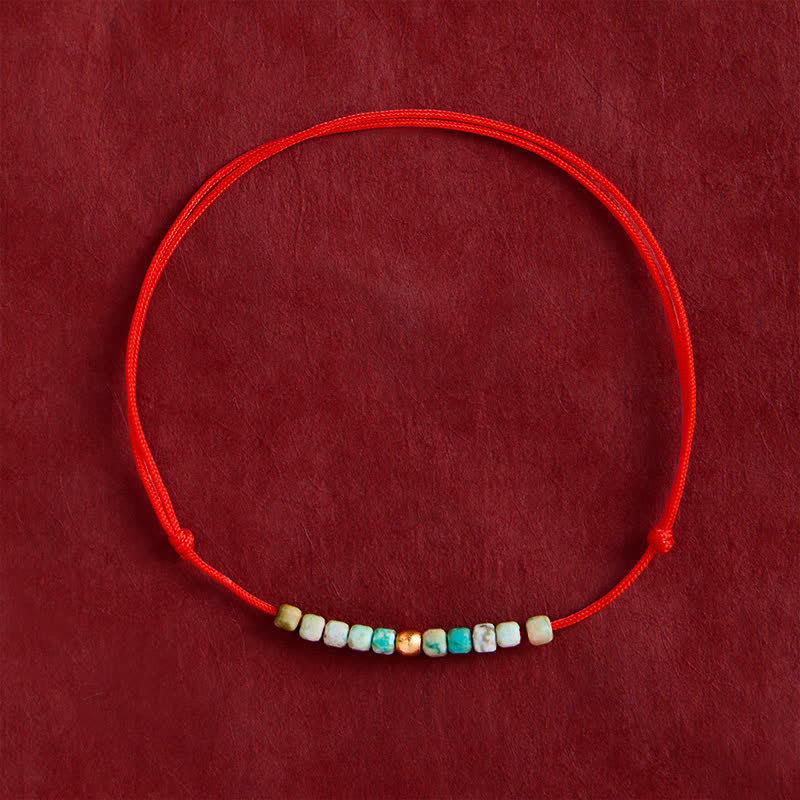 Buddha Stones Pulsera de cuerda de la suerte con cuentas de turquesa ultrafinas tejida a mano - Turquesa (circunferencia de la muñeca: 15-17 cm) - image 0