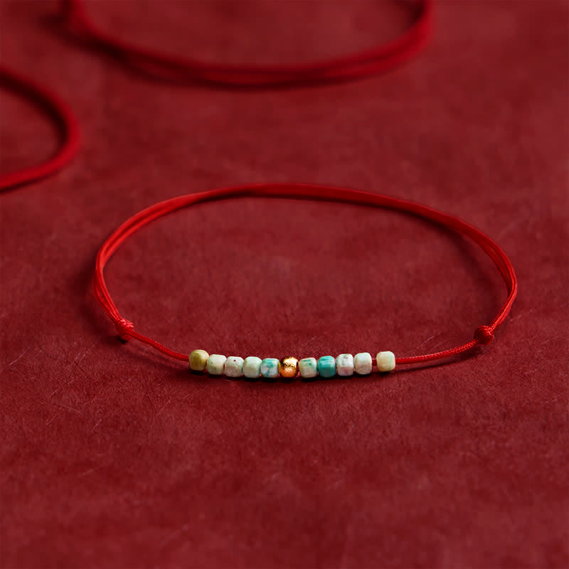 Buddha Stones Pulsera de cuerda de la suerte con cuentas de turquesa ultrafinas tejida a mano - image 1