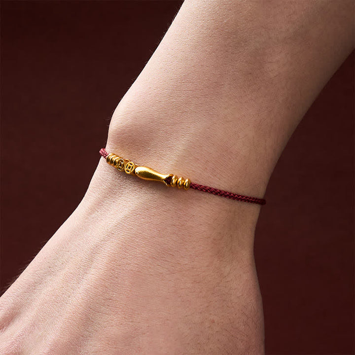 Buddha Stones Pulsera de la suerte tejida a mano con hilo rojo, diseño de pez koi y moneda de cobre. - image 4