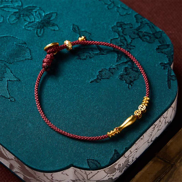 Buddha Stones Pulsera de la suerte tejida a mano con hilo rojo, diseño de pez koi y moneda de cobre. - image 8