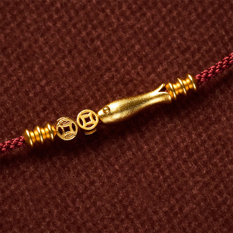 Buddha Stones Pulsera de la suerte tejida a mano con hilo rojo, diseño de pez koi y moneda de cobre. - image 10