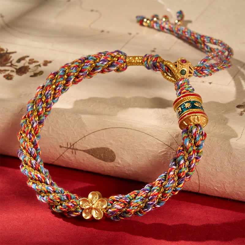 Buddha Stones Pulsera de cuerda con la flor de la sabiduría Om Mani Padme Hum, tejida a mano con el símbolo tibetano. - Multicolor - image 0