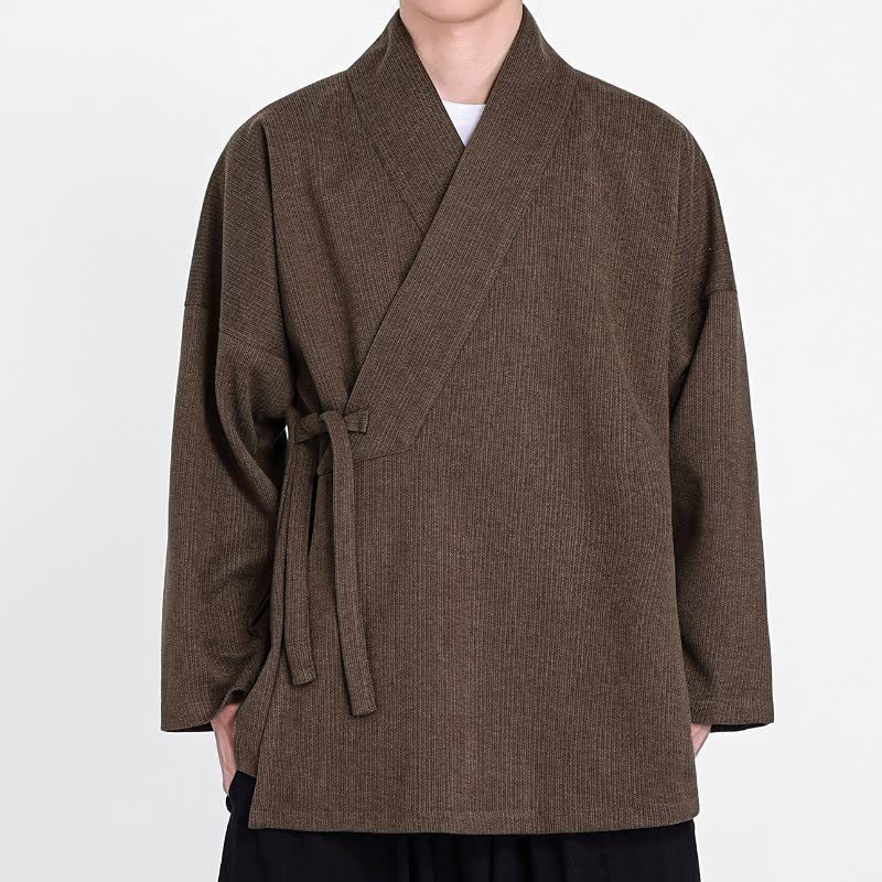 Buddha Stones Kimono de pana liso clásico minimalista para hombre, ideal para otoño/invierno. - Tierra de siena - US/UK/AU46, EU56 (5XL) - image 0