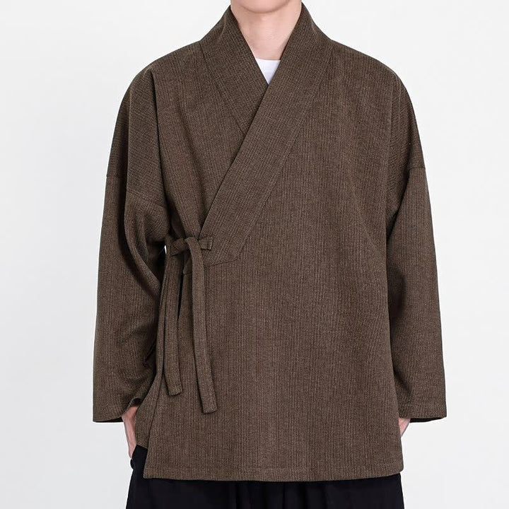 Buddha Stones Kimono de pana liso clásico minimalista para hombre, ideal para otoño/invierno. - Tierra de siena - US/UK/AU46, EU56 (5XL) - image 0