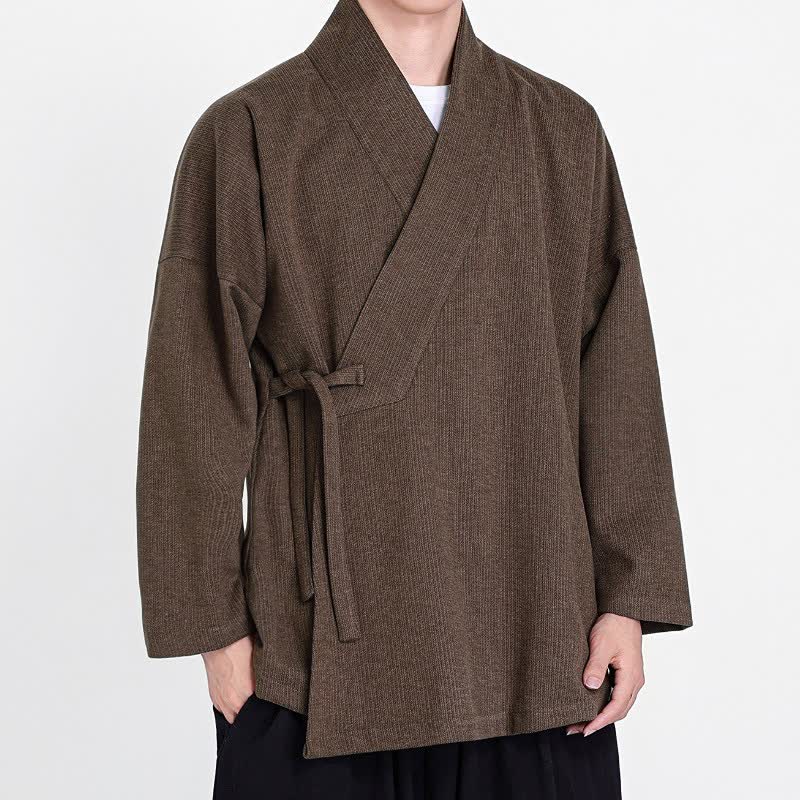 Buddha Stones Kimono de pana liso clásico minimalista para hombre, ideal para otoño/invierno. - image 2