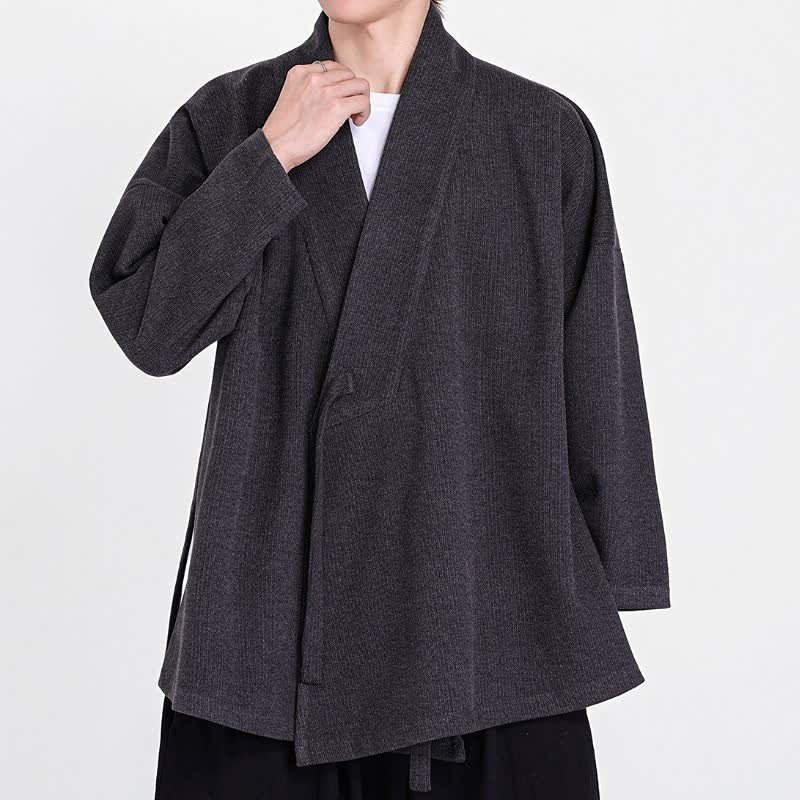 Buddha Stones Kimono de pana liso clásico minimalista para hombre, ideal para otoño/invierno. - image 8