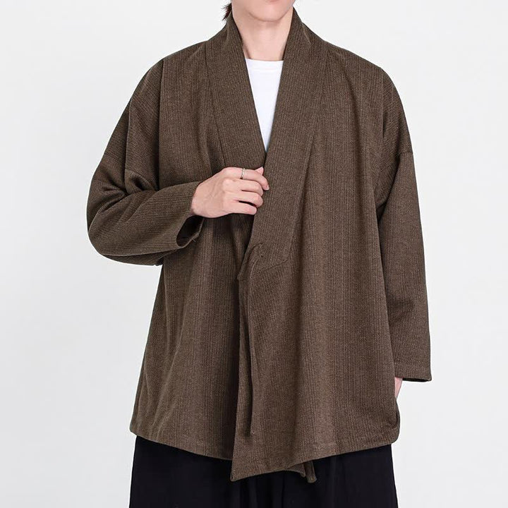 Buddha Stones Kimono de pana liso clásico minimalista para hombre, ideal para otoño/invierno. - image 3