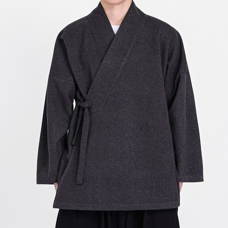 Buddha Stones Kimono de pana liso clásico minimalista para hombre, ideal para otoño/invierno. - Gris oscuro - US/UK/AU46, EU56 (5XL) - image 4