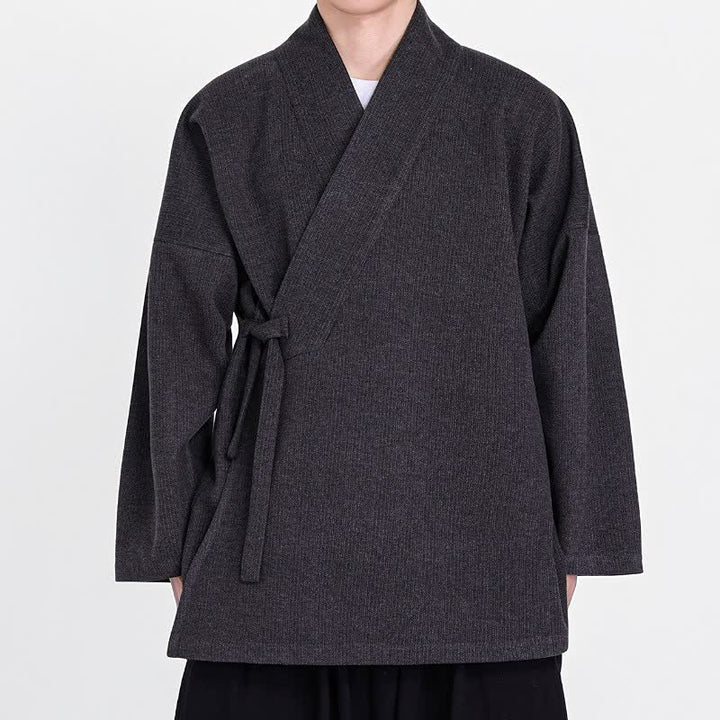 Buddha Stones Kimono de pana liso clásico minimalista para hombre, ideal para otoño/invierno. - Gris oscuro - US/UK/AU46, EU56 (5XL) - image 4