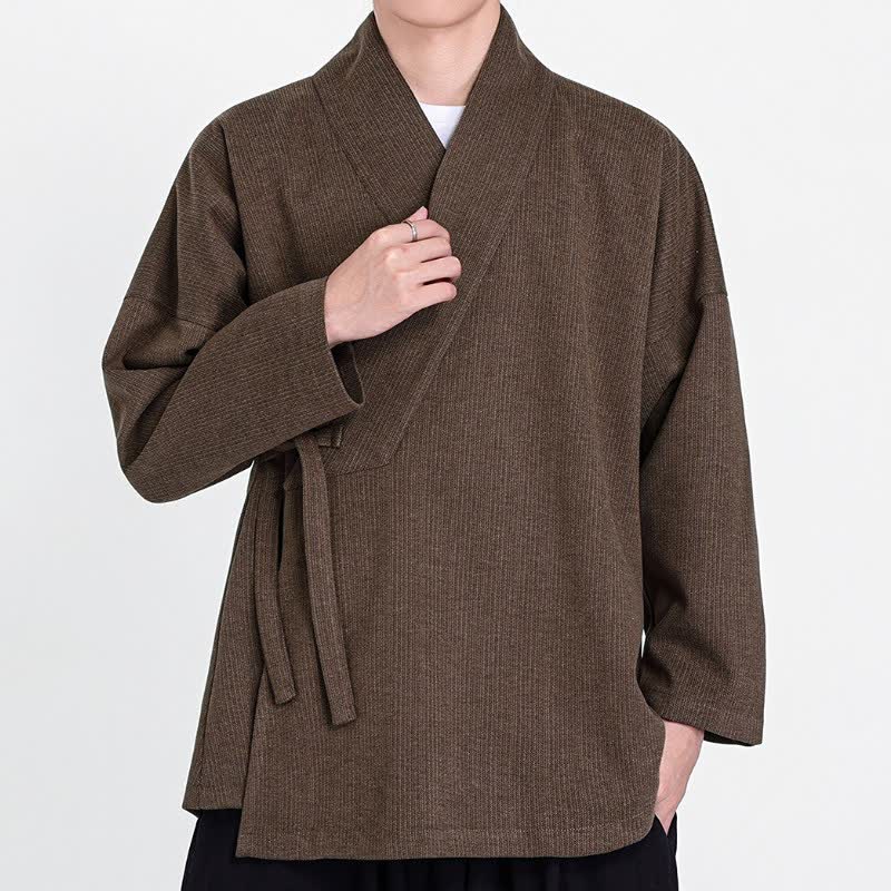 Buddha Stones Kimono de pana liso clásico minimalista para hombre, ideal para otoño/invierno. - image 1