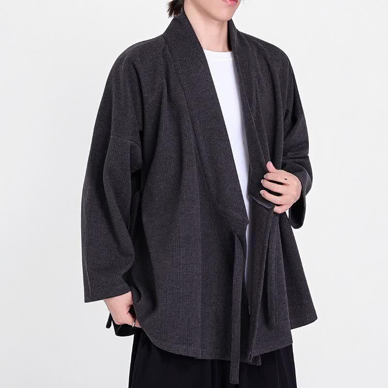 Buddha Stones Kimono de pana liso clásico minimalista para hombre, ideal para otoño/invierno. - image 5