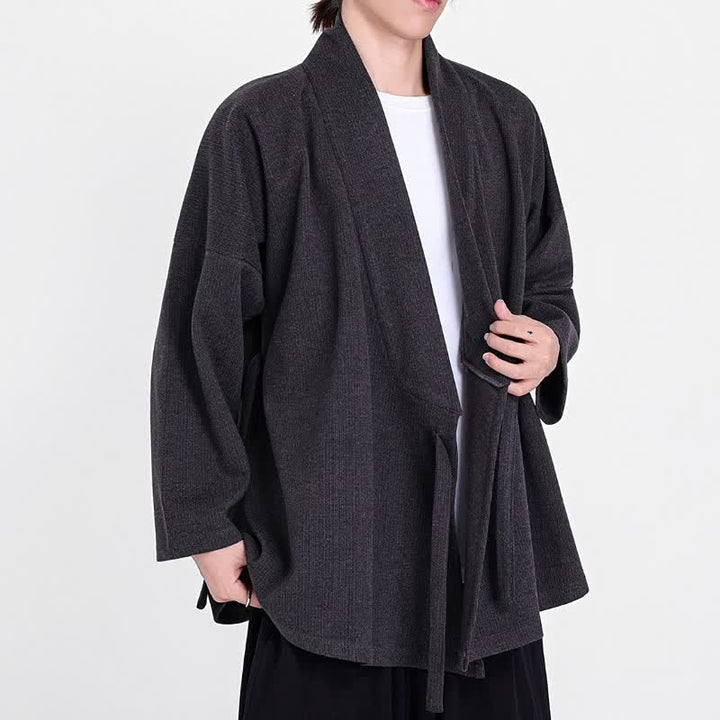 Buddha Stones Kimono de pana liso clásico minimalista para hombre, ideal para otoño/invierno. - image 5