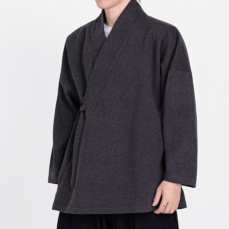 Buddha Stones Kimono de pana liso clásico minimalista para hombre, ideal para otoño/invierno. - image 6