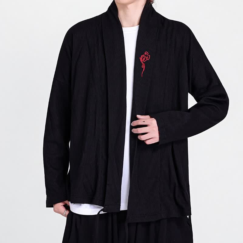 Buddha Stones Kimono de hombre liso con bordados estilo Tang, ideal para otoño/invierno. - image 5