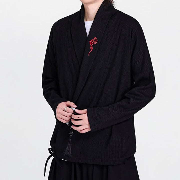 Buddha Stones Kimono de hombre liso con bordados estilo Tang, ideal para otoño/invierno. - image 4