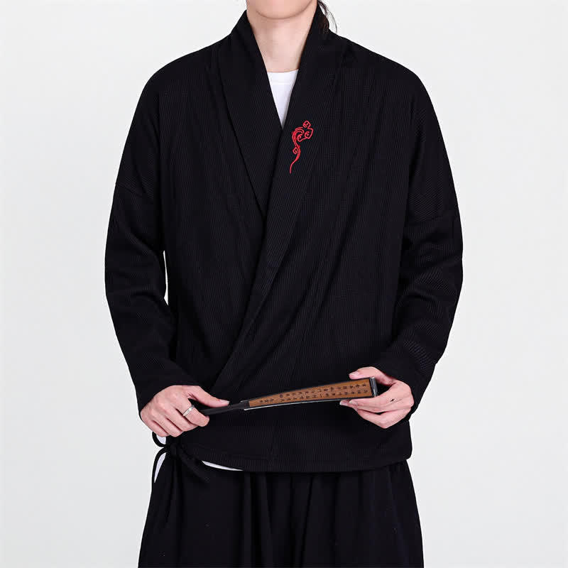 Buddha Stones Kimono de hombre liso con bordados estilo Tang, ideal para otoño/invierno. - image 3