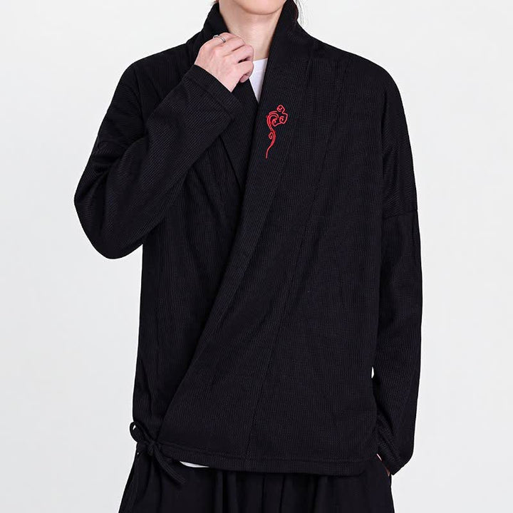 Buddha Stones Kimono de hombre liso con bordados estilo Tang, ideal para otoño/invierno. - image 2