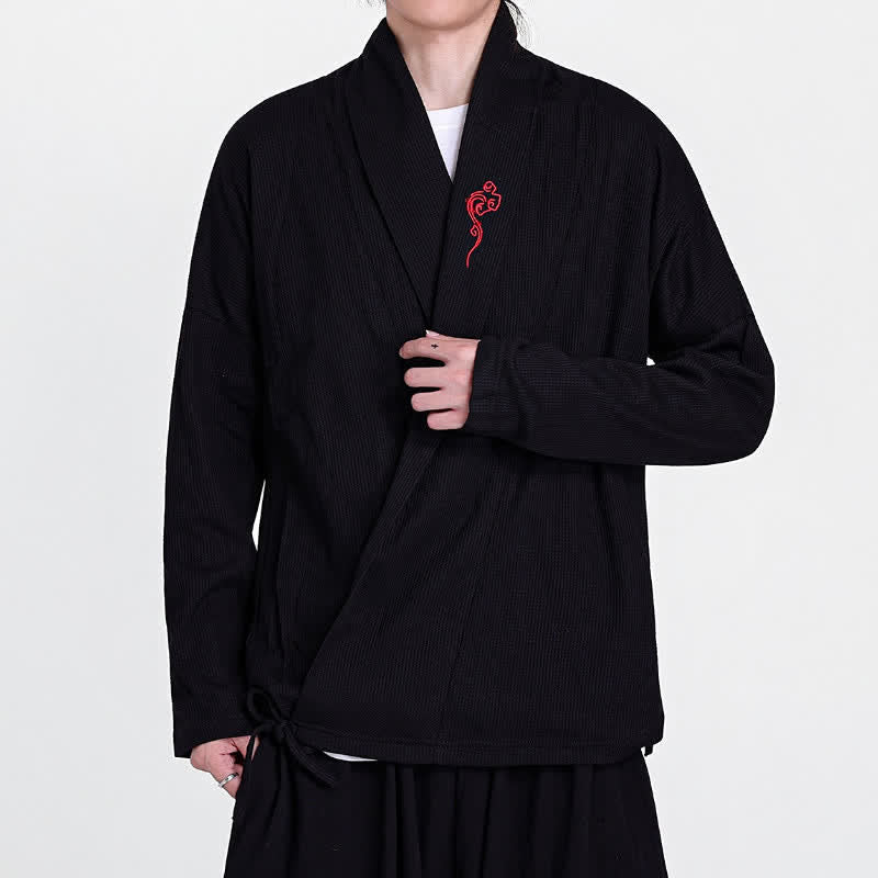Buddha Stones Kimono de hombre liso con bordados estilo Tang, ideal para otoño/invierno. - image 1