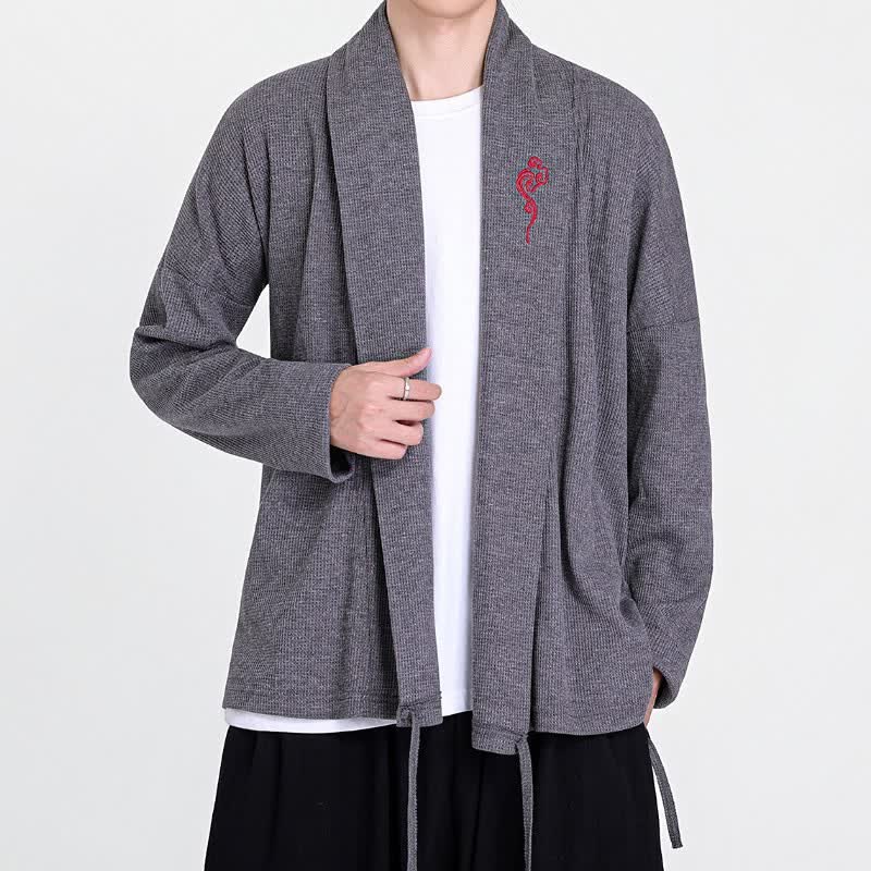 Buddha Stones Kimono de hombre liso con bordados estilo Tang, ideal para otoño/invierno. - image 14