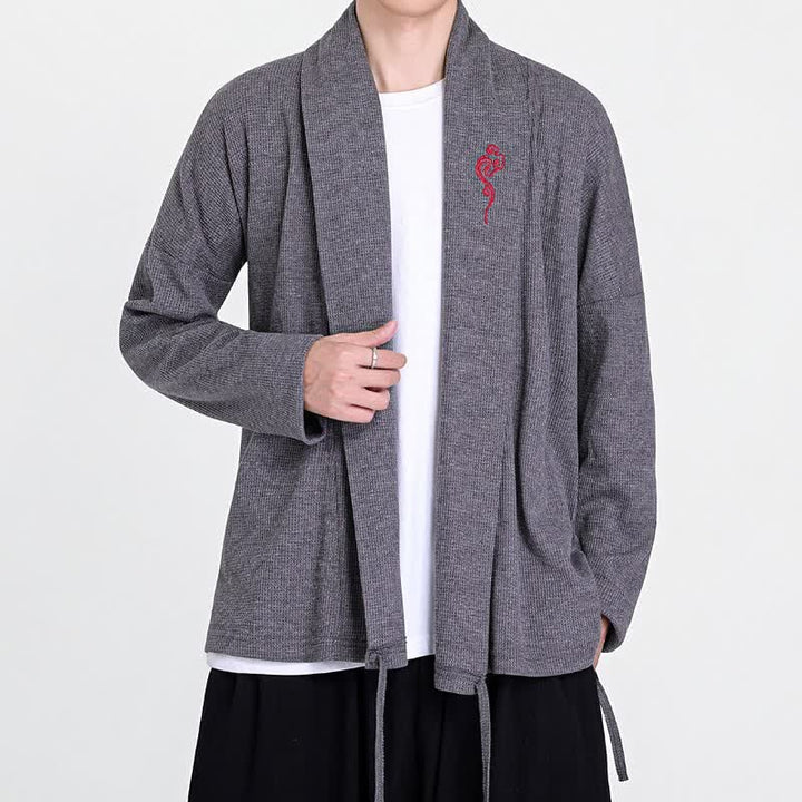 Buddha Stones Kimono de hombre liso con bordados estilo Tang, ideal para otoño/invierno. - image 14