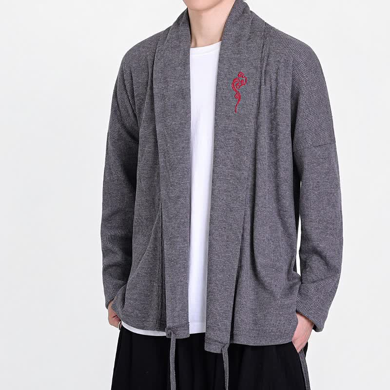 Buddha Stones Kimono de hombre liso con bordados estilo Tang, ideal para otoño/invierno. - image 15