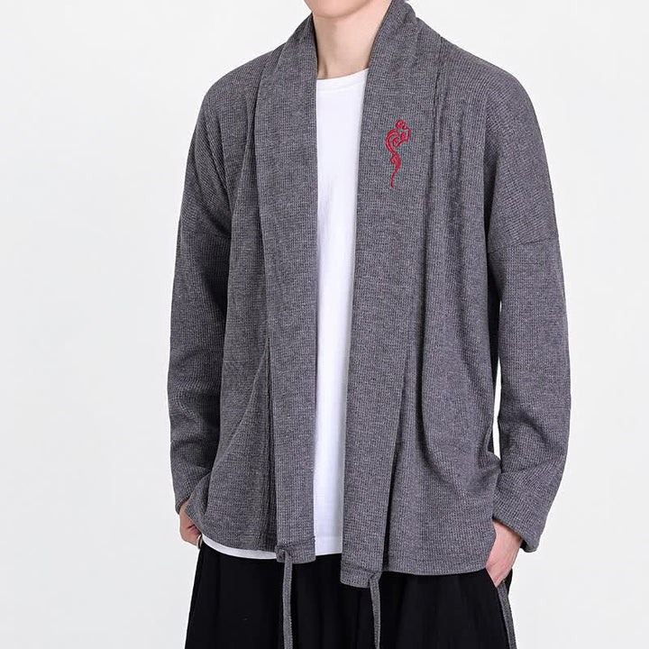Buddha Stones Kimono de hombre liso con bordados estilo Tang, ideal para otoño/invierno. - image 15
