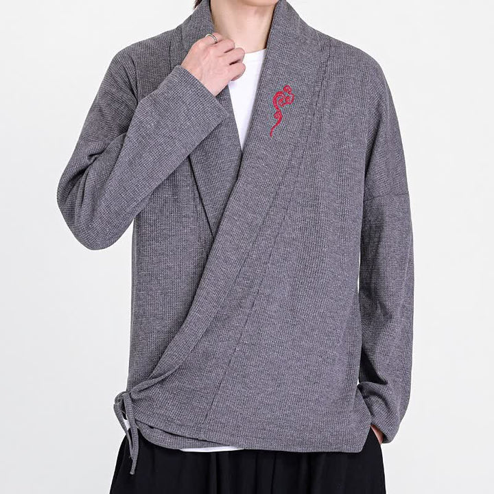 Buddha Stones Kimono de hombre liso con bordados estilo Tang, ideal para otoño/invierno. - image 13