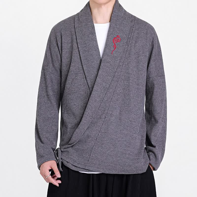 Buddha Stones Kimono de hombre liso con bordados estilo Tang, ideal para otoño/invierno. - image 12