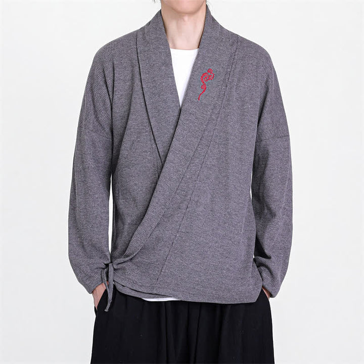 Buddha Stones Kimono de hombre liso con bordados estilo Tang, ideal para otoño/invierno. - Gris pizarra - US/UK/AU46, EU56 (5XL) - image 11