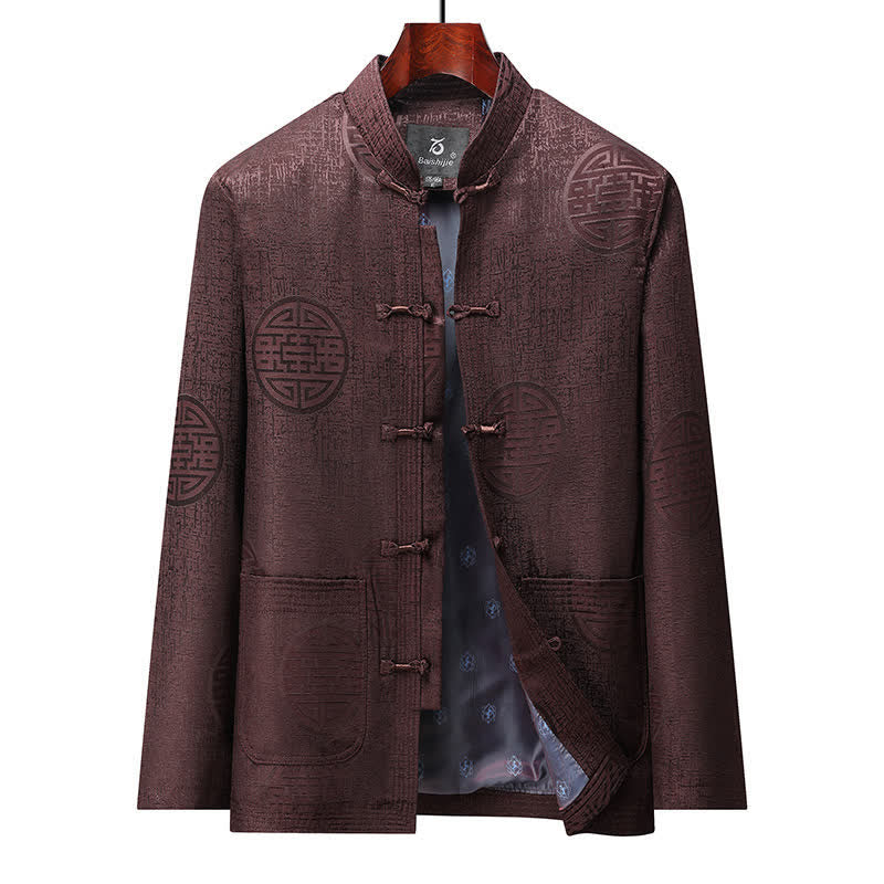 Buddha Stones Chaquetas de hombre de estilo vintage Tang con botones de rana y estampado geométrico, ideales para otoño e invierno. - Granate - US/UK/AU44, EU54 (4XL) - image 13
