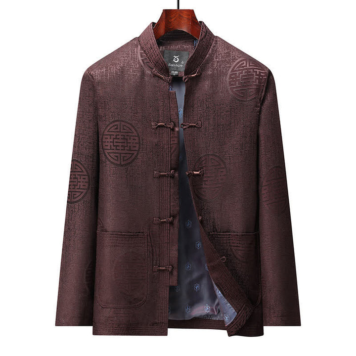 Buddha Stones Chaquetas de hombre de estilo vintage Tang con botones de rana y estampado geométrico, ideales para otoño e invierno. - Granate - US/UK/AU44, EU54 (4XL) - image 13