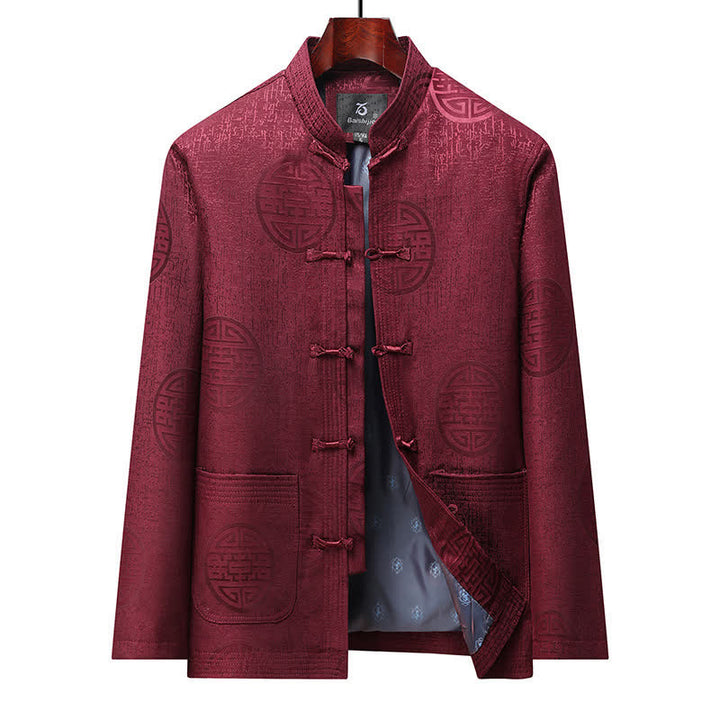 Buddha Stones Chaquetas de hombre de estilo vintage Tang con botones de rana y estampado geométrico, ideales para otoño e invierno. - Carmesí - US/UK/AU44, EU54 (4XL) - image 11