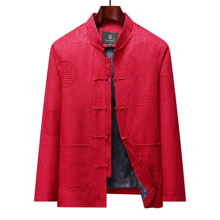 Buddha Stones Chaquetas de hombre de estilo vintage Tang con botones de rana y estampado geométrico, ideales para otoño e invierno. - Rojo - US/UK/AU44, EU54 (4XL) - image 12