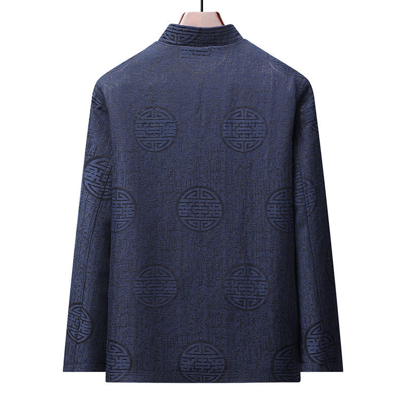 Buddha Stones Chaquetas de hombre de estilo vintage Tang con botones de rana y estampado geométrico, ideales para otoño e invierno. - image 1