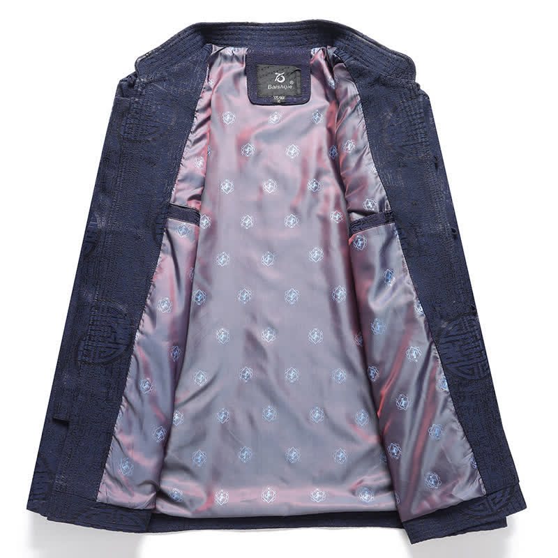 Buddha Stones Chaquetas de hombre de estilo vintage Tang con botones de rana y estampado geométrico, ideales para otoño e invierno. - image 2