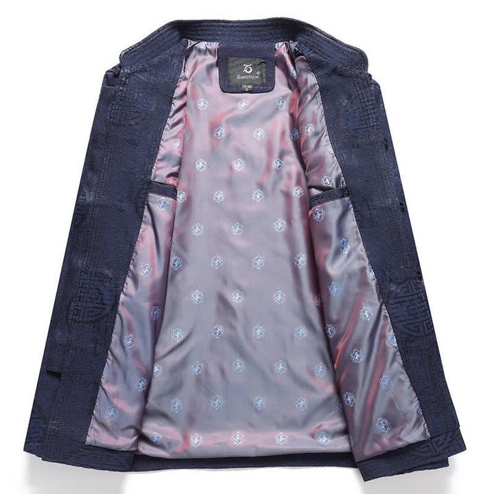 Buddha Stones Chaquetas de hombre de estilo vintage Tang con botones de rana y estampado geométrico, ideales para otoño e invierno. - image 2