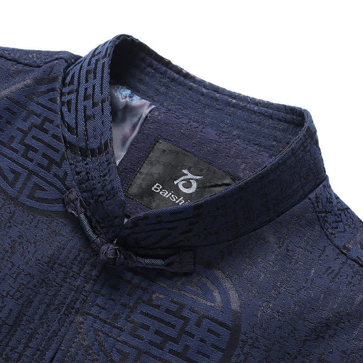 Buddha Stones Chaquetas de hombre de estilo vintage Tang con botones de rana y estampado geométrico, ideales para otoño e invierno. - image 3