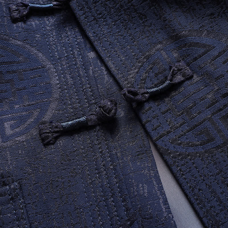 Buddha Stones Chaquetas de hombre de estilo vintage Tang con botones de rana y estampado geométrico, ideales para otoño e invierno. - image 5