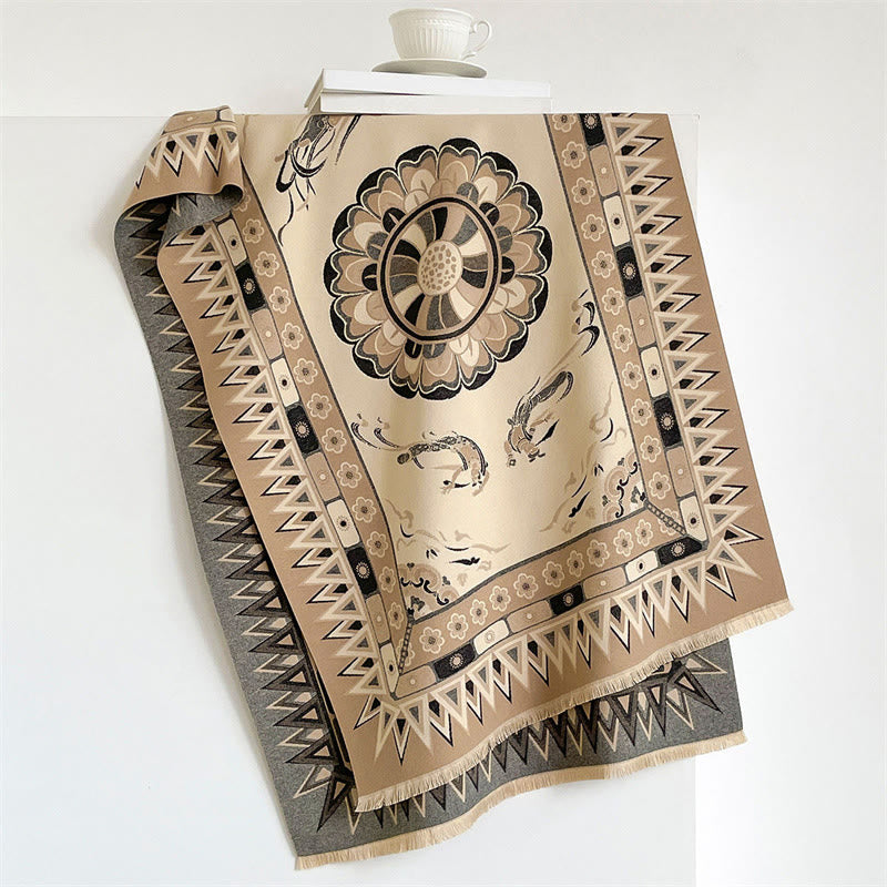 Buddha Stones Chal bohemio con borlas y estampado geométrico de mandala para primavera y otoño - Caqui - 185*65 cm - image 2