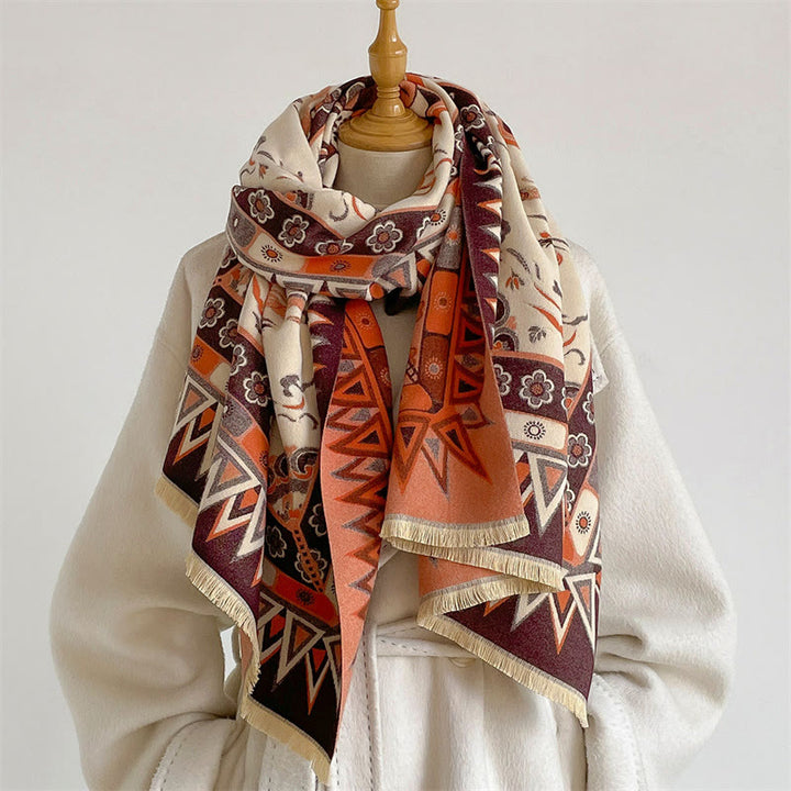 Buddha Stones Chal bohemio con borlas y estampado geométrico de mandala para primavera y otoño - Naranja - 185*65 cm - image 0