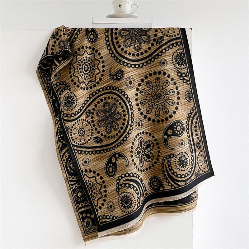 Buddha Stones Chal con borlas de estampado floral paisley barroco otoñal color anacardo - image 1