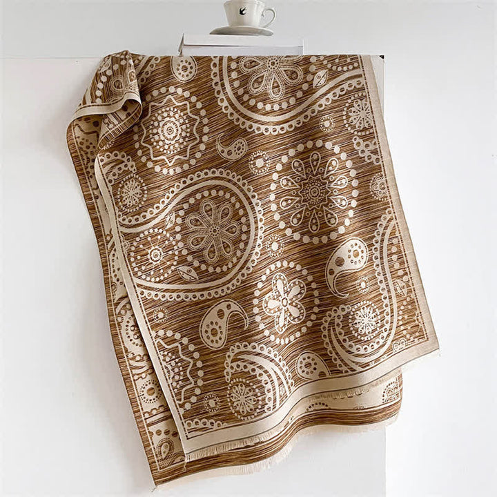 Buddha Stones Chal con borlas de estampado floral paisley barroco otoñal color anacardo - Marrón - 190*70 cm - image 8