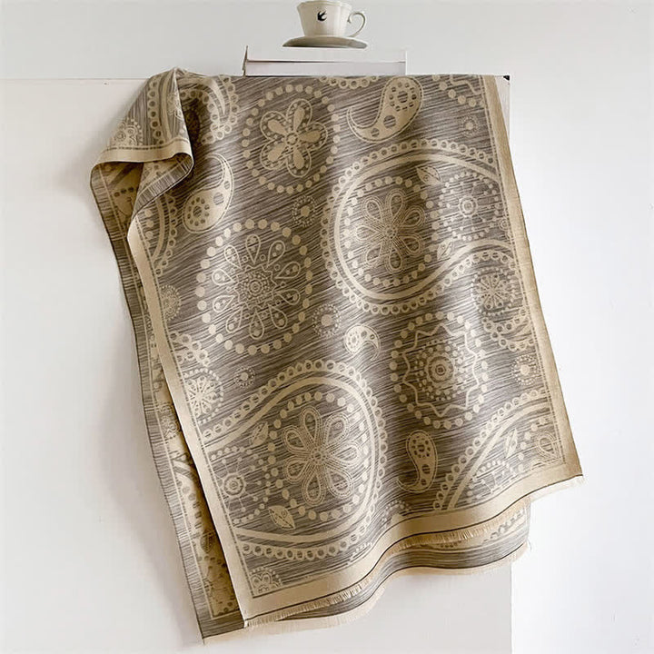 Buddha Stones Chal con borlas de estampado floral paisley barroco otoñal color anacardo - Gris claro - 190*70 cm - image 10